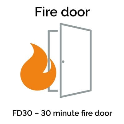 Cottage 5 White Primed Intern Fire Door FD30 - Alle størrelser - Image 3