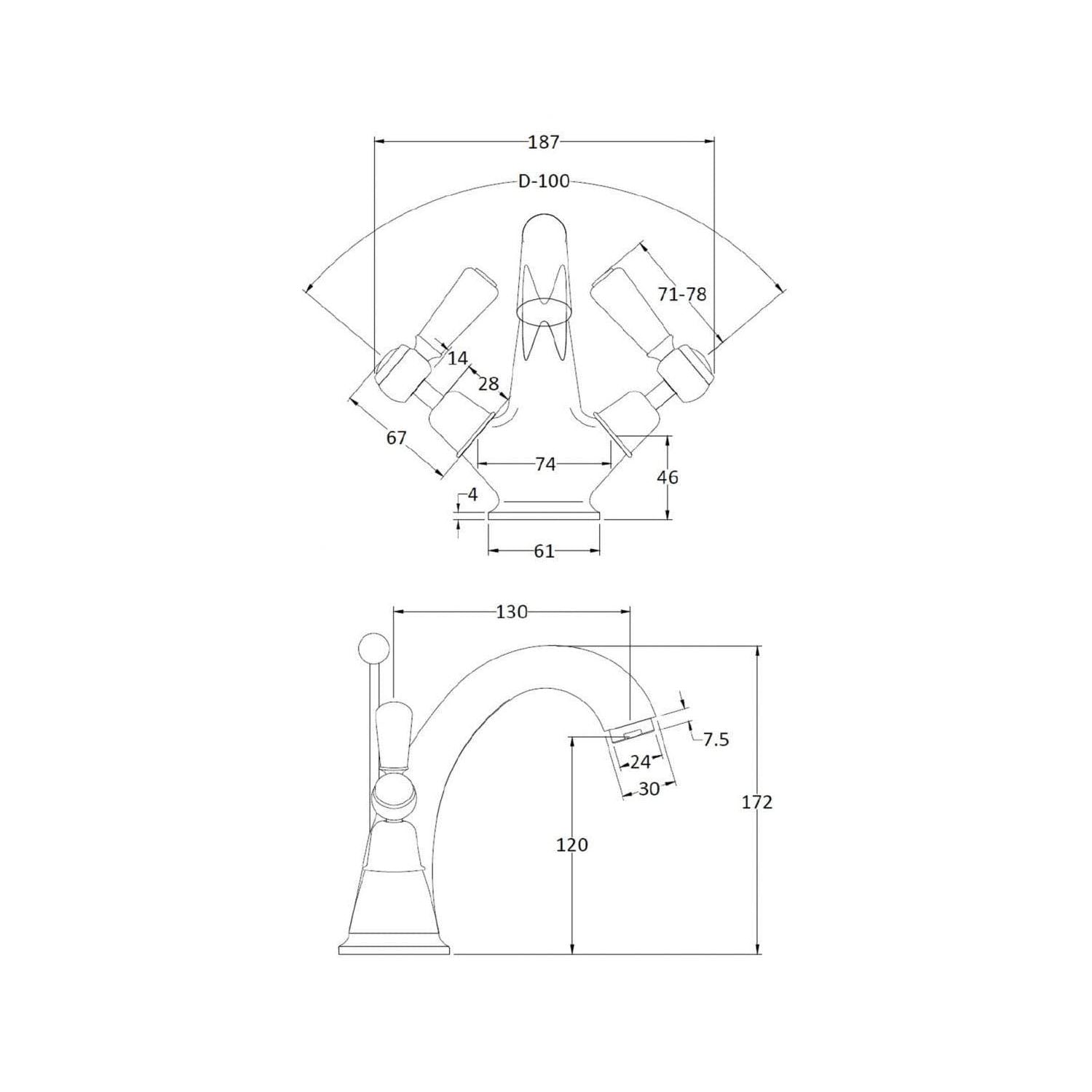Bayswater traditionel håndtagskuppelbassin mono mixer tap med affald - hvid - Image 2