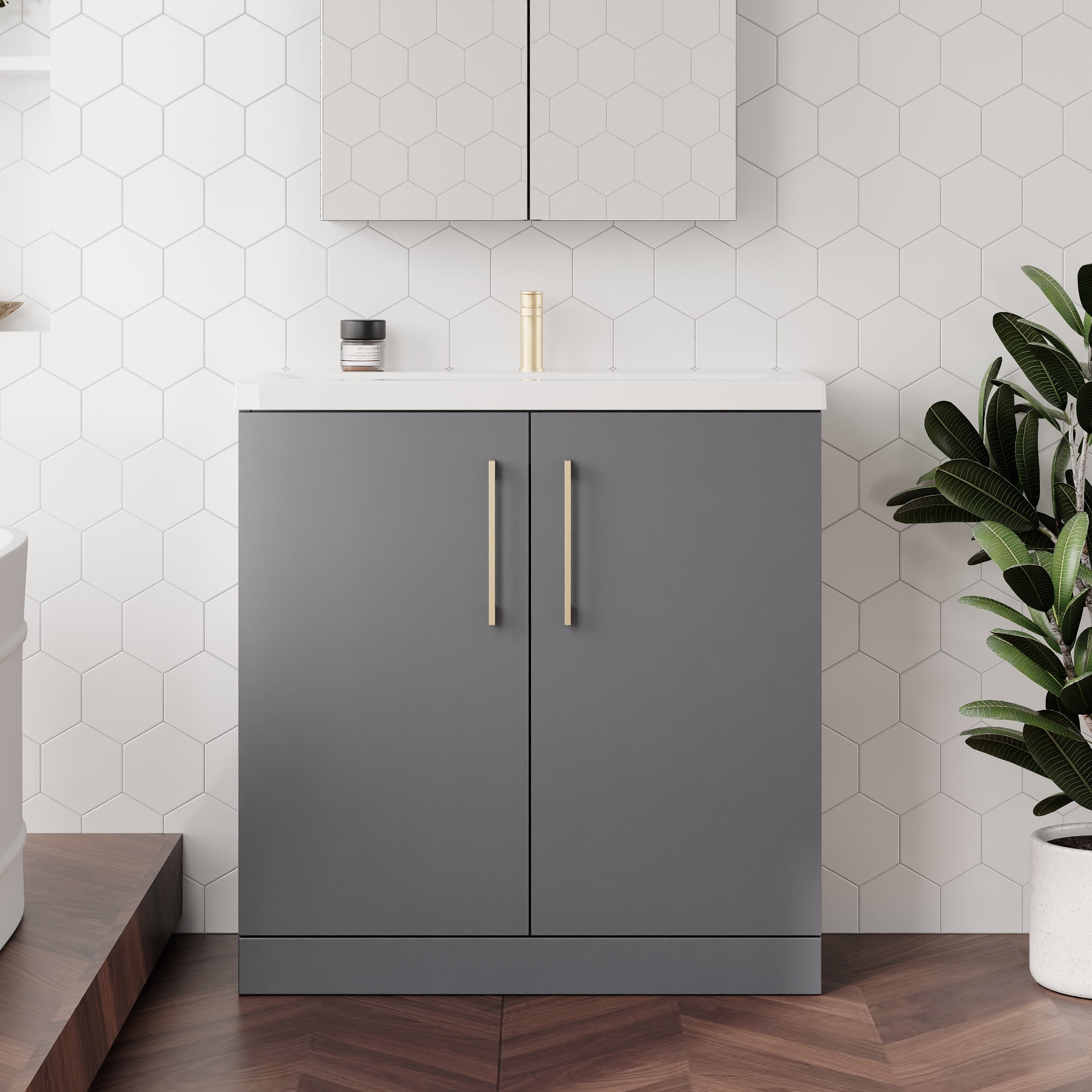 Ryker 800 mm etage Stående 2 dørs forfængelighed & bassin 1 - Satin Gray - Image 2