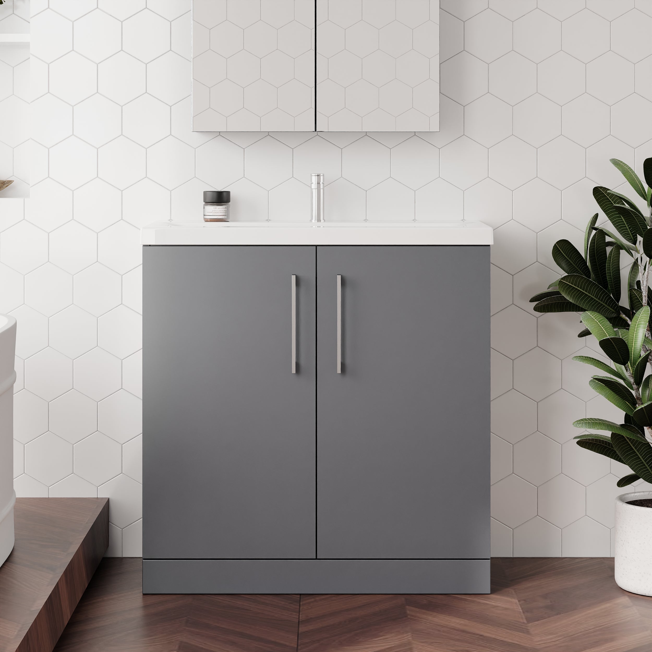 Ryker 800 mm etage Stående 2 dørs forfængelighed & bassin 1 - Satin Gray - Image 3