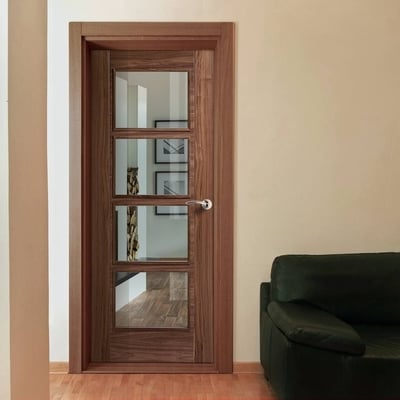 Vancouver Walnut Pre -Cinished 4 Glazed Clear Panels Interior Fire Door FD30 - Alle størrelser - Image 2