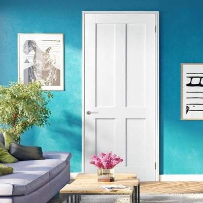 London White Primed 4 Panel Interior Door - 1981mm x 762mm - Image 2